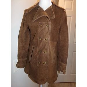 Vintage 1960s - 70s Brown Suede Double Breasted Peacoat  S